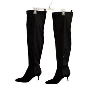 Bershka Boots Women's Size 39 US 8.5 Over-The-Knee Black Heeled Boots Faux Suede